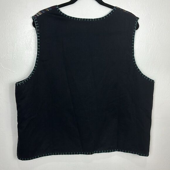 Cedar Canyon Vintage V-neck Button Front Patchwork Vest Size 1X - Picture 2 of 6